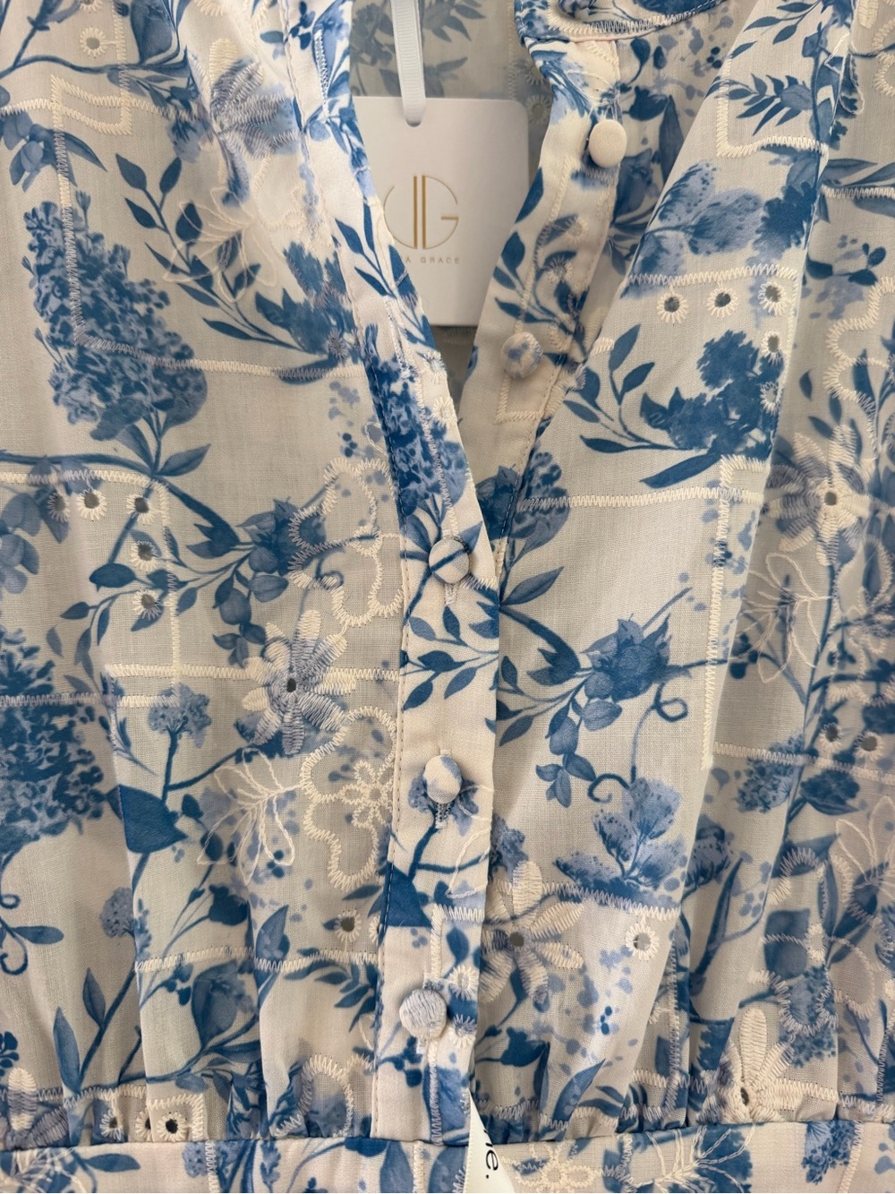 Vita Grace - Emily Cotton Tiered Dress | Blue Mix - Picture 6 of 10
